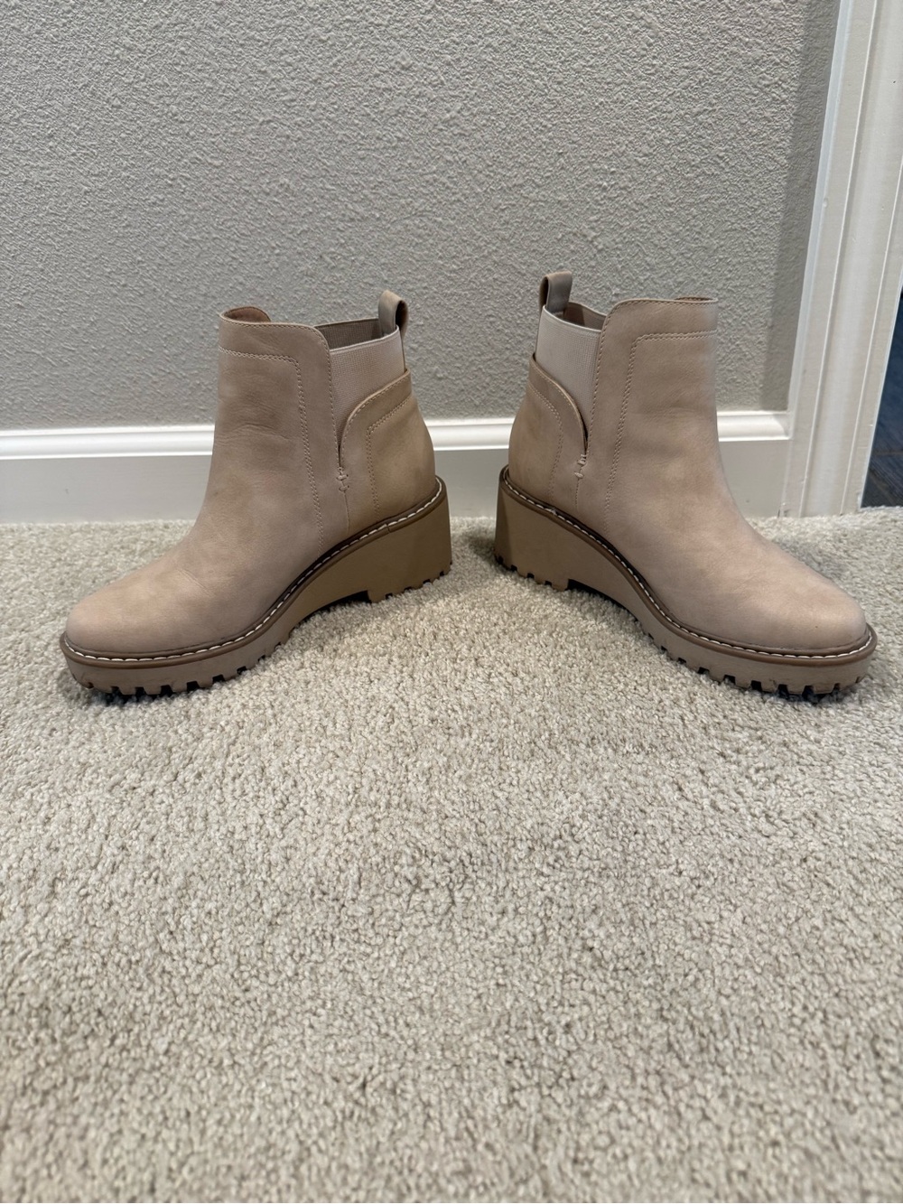 Dolce Vita Beige Suede Lug Heel Ankle Boot